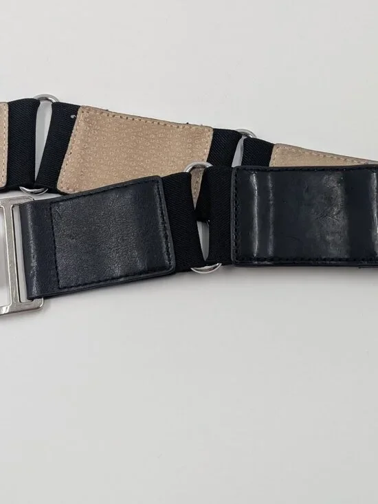 Chico's Black Faux Leather & Crocodile Silver Link Belt with Flip-top Buckle | L - Picture 5 of 9